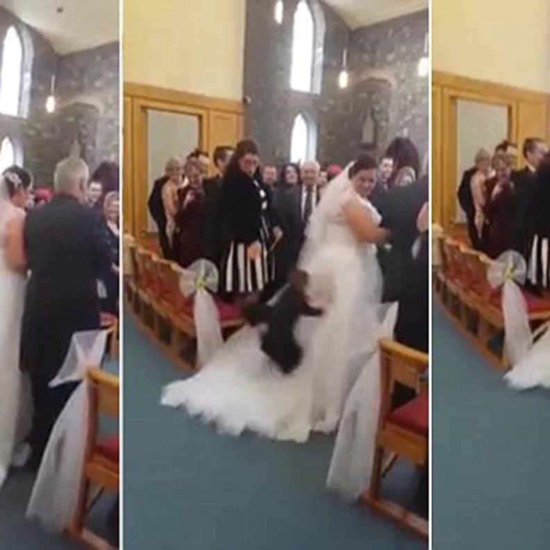 طفل يقفز على فستان الزفاف