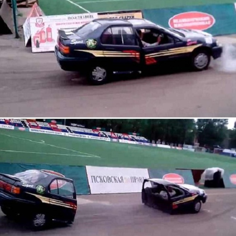 انشطار سيارة في استعراض بروسيا