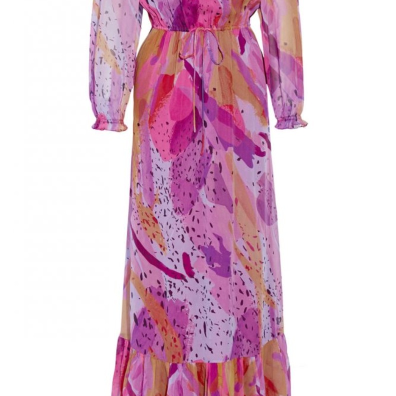 فستان طويل زهري من Diane Von Furstenberg