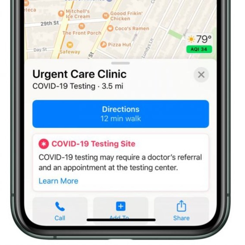 خرائط ابل Apple Maps تعرض أماكن اختبار COVID-19