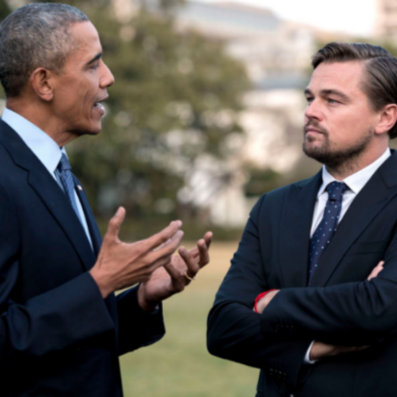 ليوناردو دي كابريو والرئيس الأمريكي باراك أوباما 