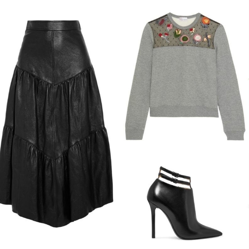 اطلالة خريفية للمحجبات مع التنورة الجلدية والسويتشيرت القطنية