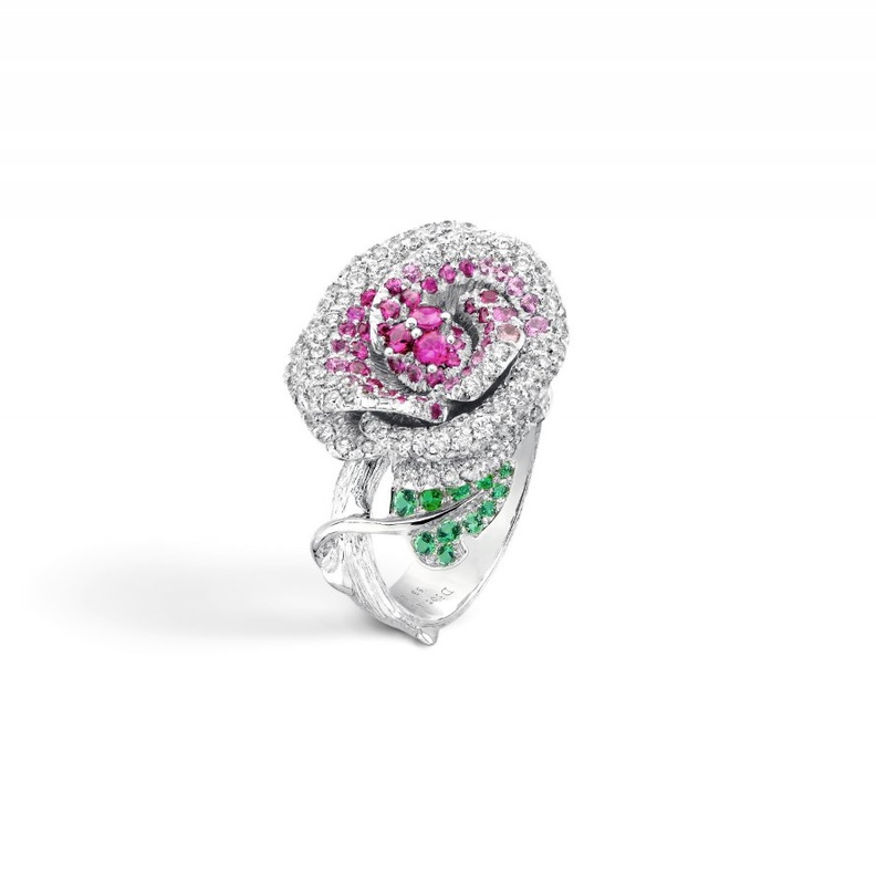 خاتم ديور من الذهب والكوارتز الوردي