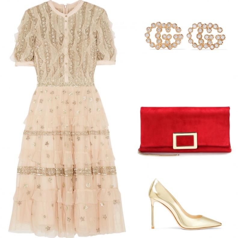 اطلالة أنثوية للسهرة في فستان مزين بالكشكش