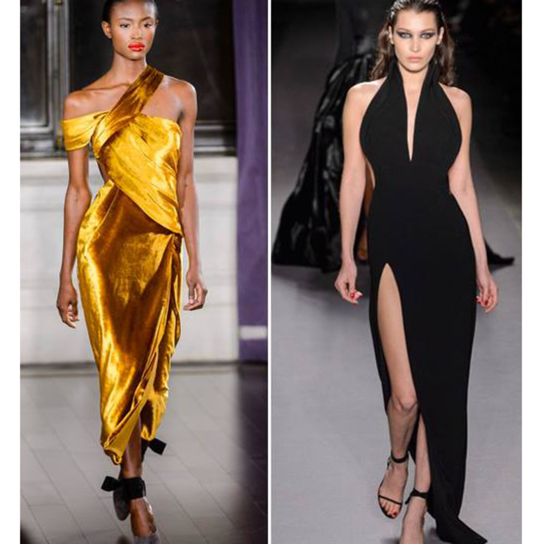 صور فساتين قصيرة وطويلة باللون الذهبى والاسود