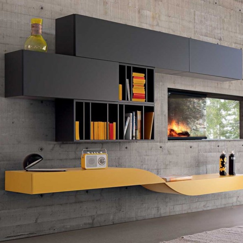 لون و تصميم عصريين لمكتبة غرفة الجلوس