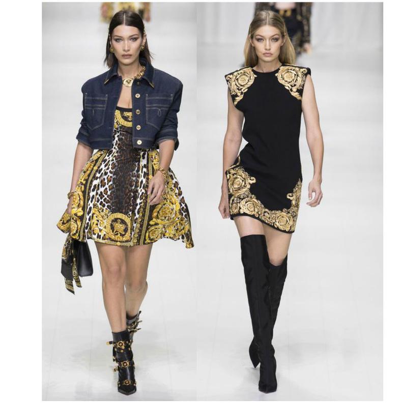 جيجي وبيلا في عرض ازياء دار فيرساتشي