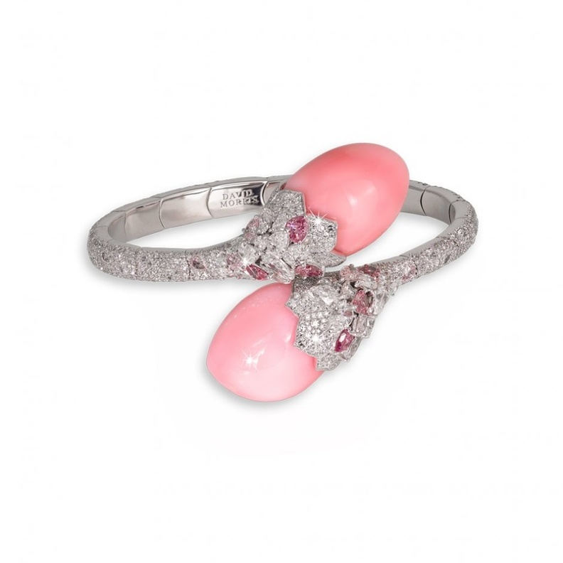 خاتم ديفيد موريس من الماس ولؤلؤة المحار الوردية