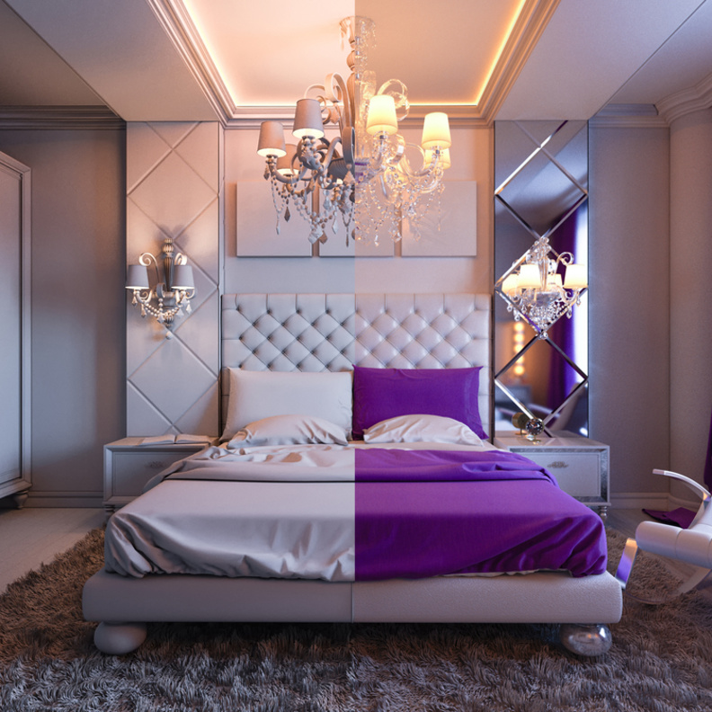 غرفة نوم عصرية باللون البنفسجي