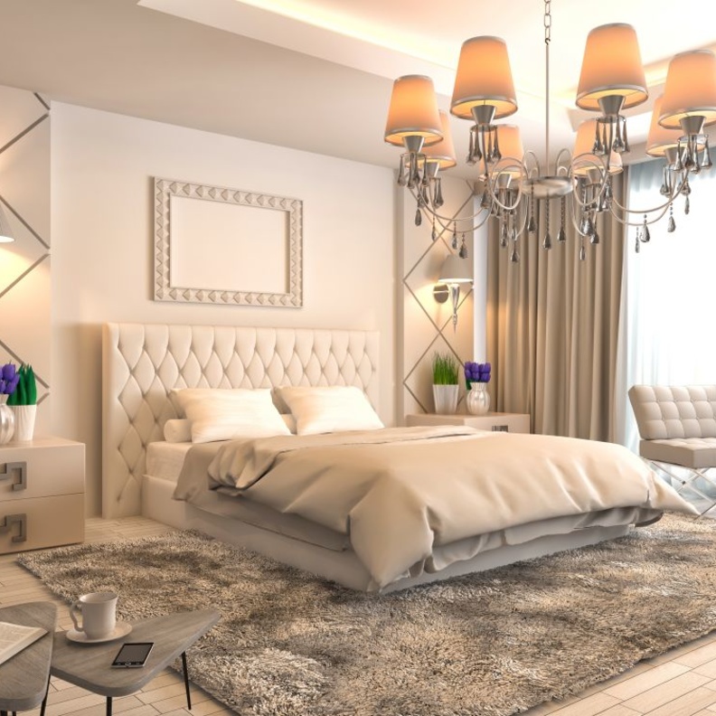 ديكور عصري لغرفة نوم للعرسان بسرير دائري