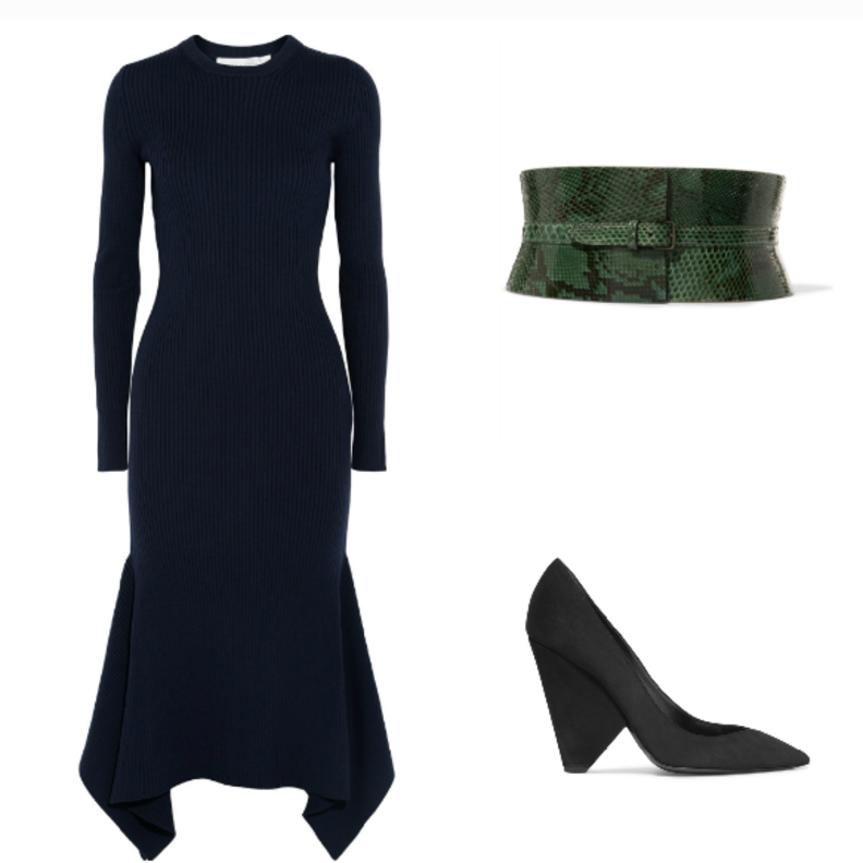 اطلالة في فستان ميدي مزينة بحزام على الخصر