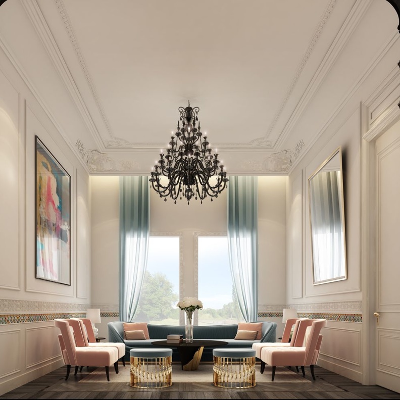 كنب عصري باللون البنفسجي لديكورات جلسات نسائية