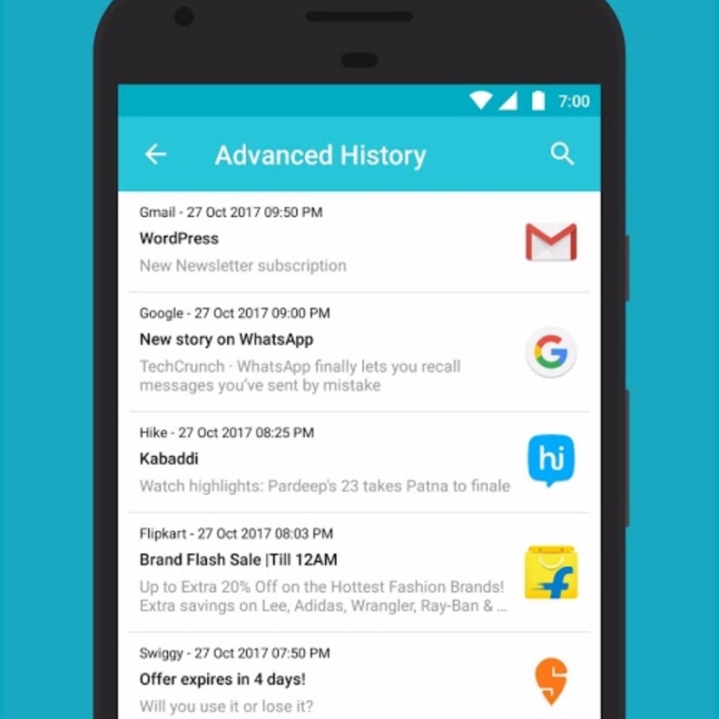 تطبيق Notification History يحفظ جميع الاشعارات القديمة التي قمت بحذفها.