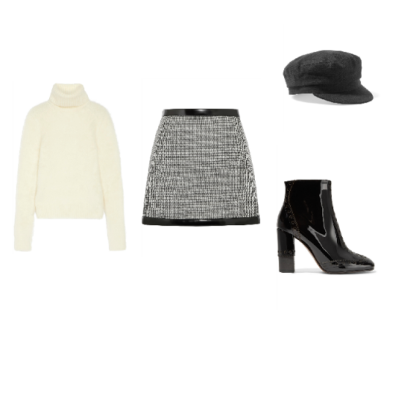 اطلالة أنثوية في التنورة مع القبعة 