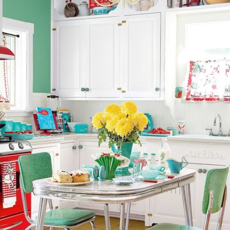 الأحمر و الأزرق ألوان فاقعة في ديكورات المطابخ 