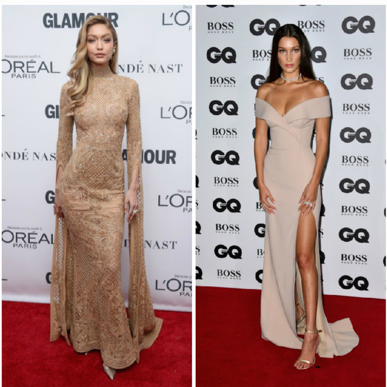 جيجي حديد وبيلا حديد بفساتين السهرة الحمراء