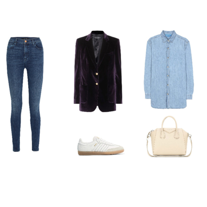 اطلالة نهاريّة كاجوال بأسلوب أنيق بالبليزر المخملي