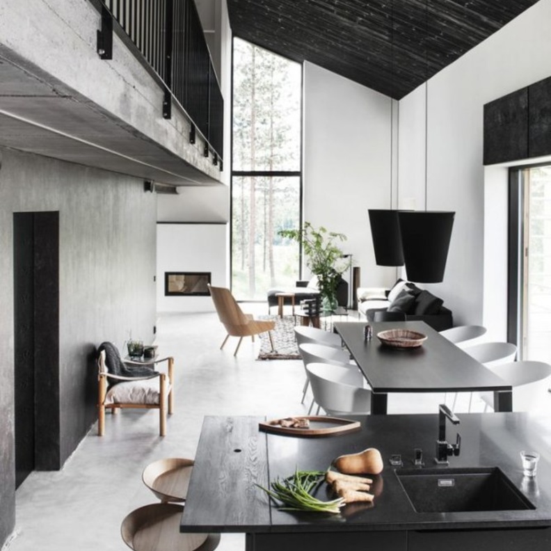 ديكور مطبخ ببساطة الأبيض مع الأسود