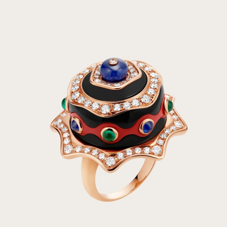 خاتم ديور من الزمرد والترومالين والياقوت