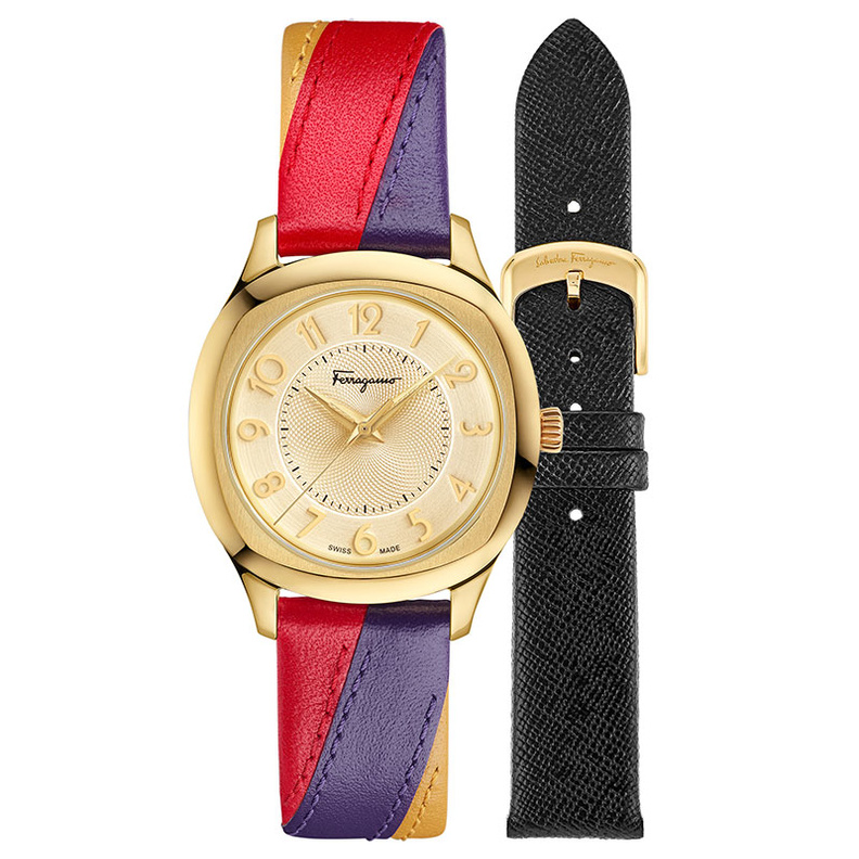 ساعة Ferragamo Time Lady بالذهب الأصفر ومرصة بالماس