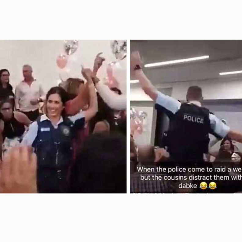 شرطيان في أستراليا يرقصان الدبكة في عرس لبناني