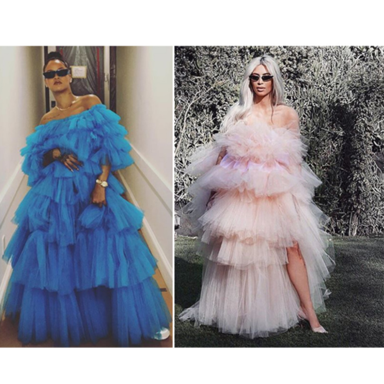 كيم كارداشيان اعتمدت اطلالة مشابهة كثيرا لريهانا... فمن برأيك كانت الاجمل بينهما؟