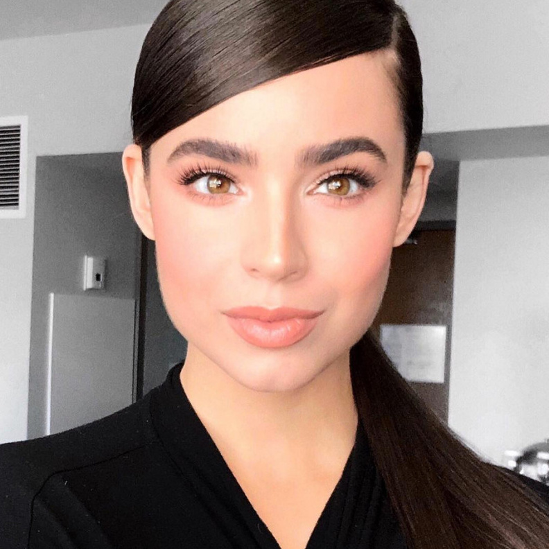   Sofia Carson بمكياج ناعم مع تسريحة شعر ذيل الحصان البسيطة