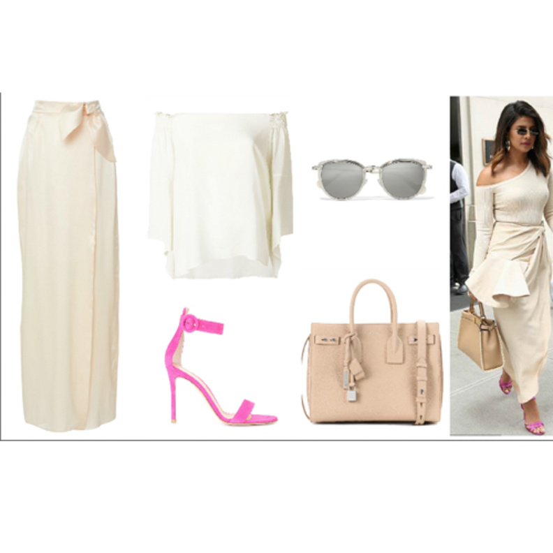 اطلالة جذابة وعصرية بلون البيج الفاتح على طريقة بريانكا شوبرا