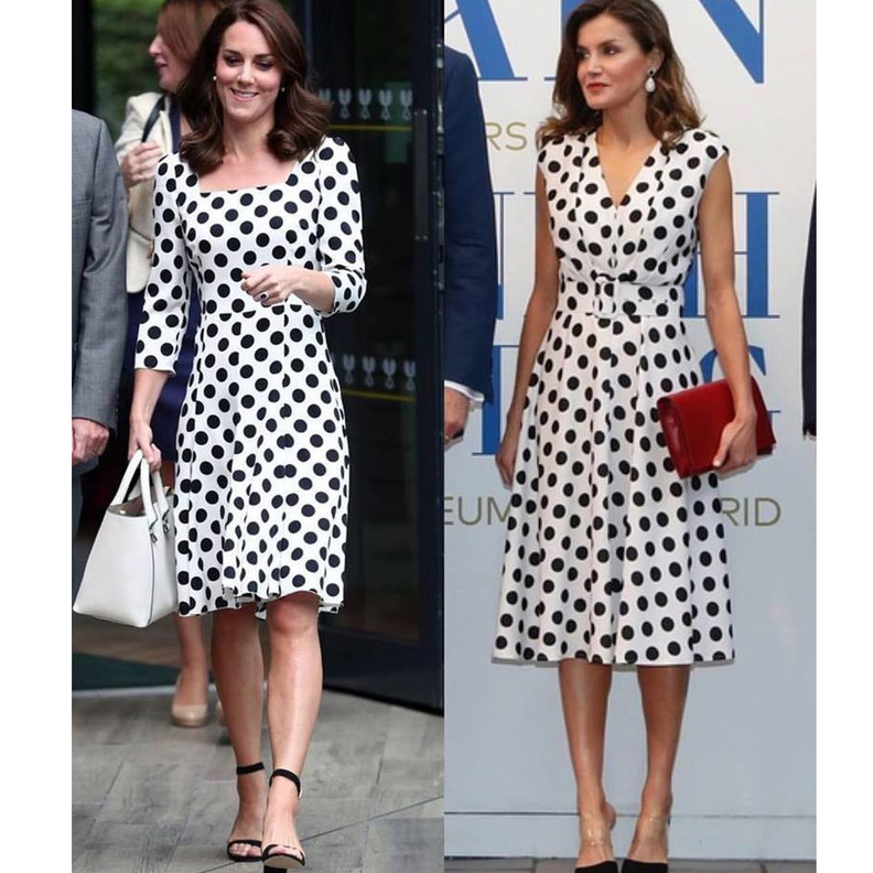 ليتيسيا اختارت فستانا من ماتيلد كانو بنقشة البولكا دوت مع حزام بالنقشة نفسها