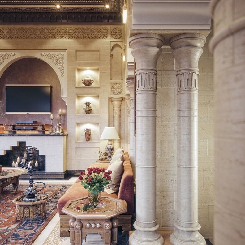 ديكور مودرن لمجلس مغربي بالأبيض والأزرق