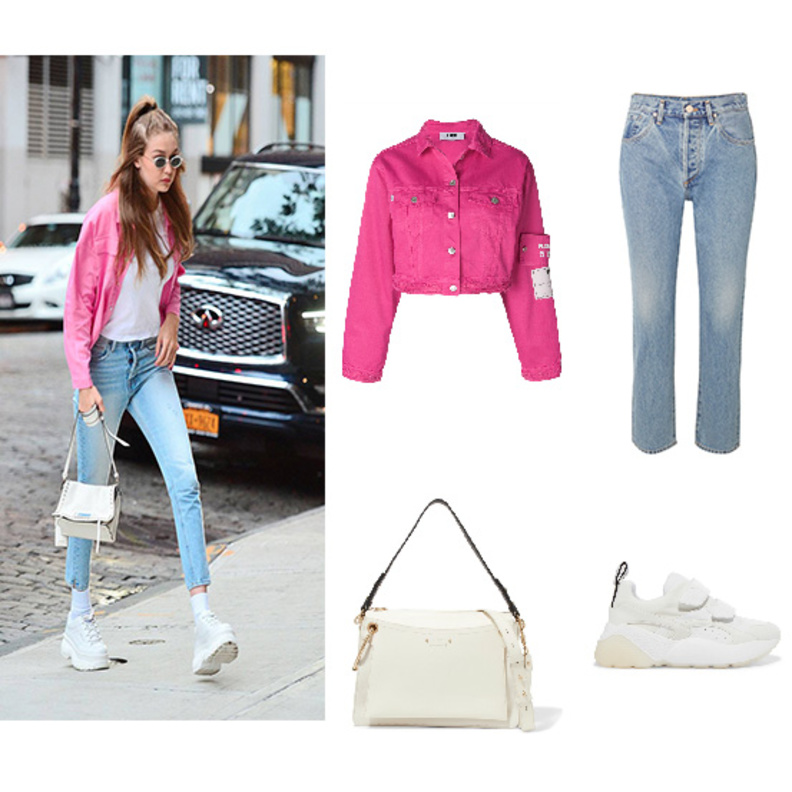  اطلالة شبابية بالجينز بأسلوب جيجي حديد