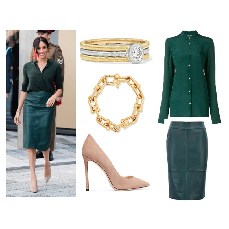  اطلالة أنيقة في التنورة الجلدية بأسلوب ميغان ماركل