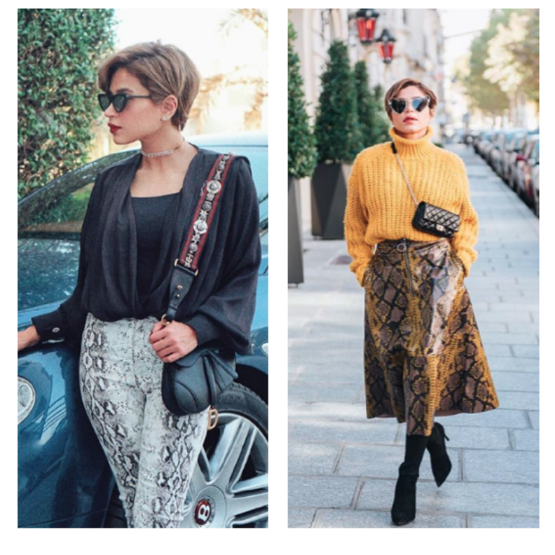 طبعة جلد الأفعى من صيحات الموضة المفضلة بالنسبة لنهى نبيل في خريف 2018