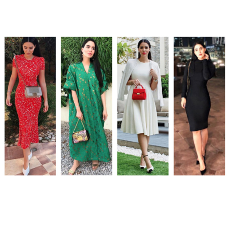 العنود بدر في اطلالات مستوحاة من ألوان العلم الاماراتي