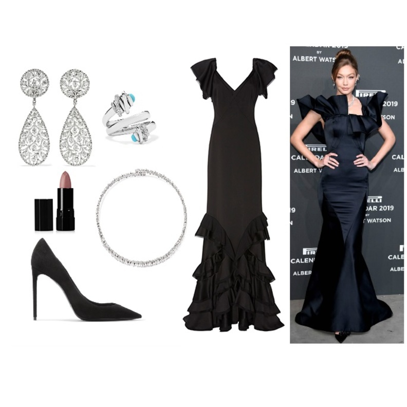 فخامة ورقي بفستان السهرة الأسود بستايل جيجي حديد