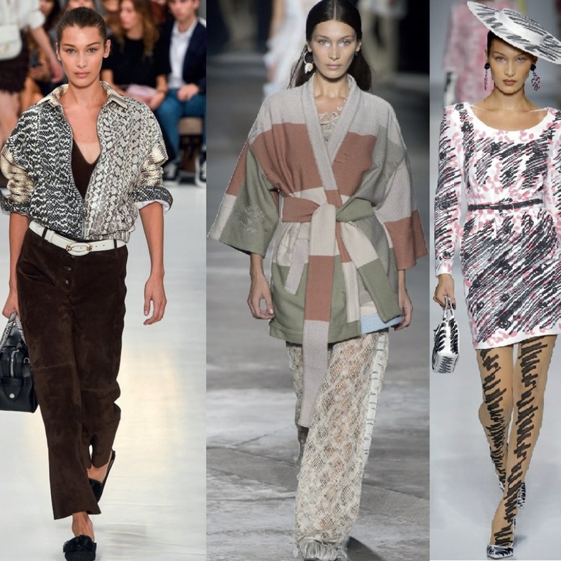 بيلا حديد من اليمين الى اليسار: عرض موسكينو، ميسوني، تودز