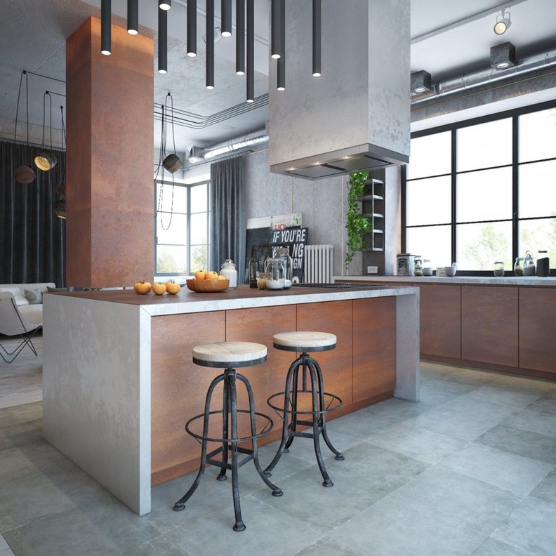 ديكور مطبخ بأسلوب industrial يتميز بجمال الميتاليك