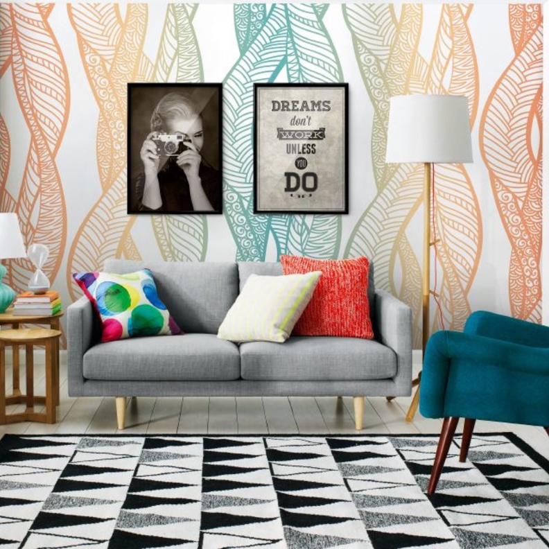 مجموعة من الستائر والوسائد المختلفة المقشات لديكور غرف المعيشة