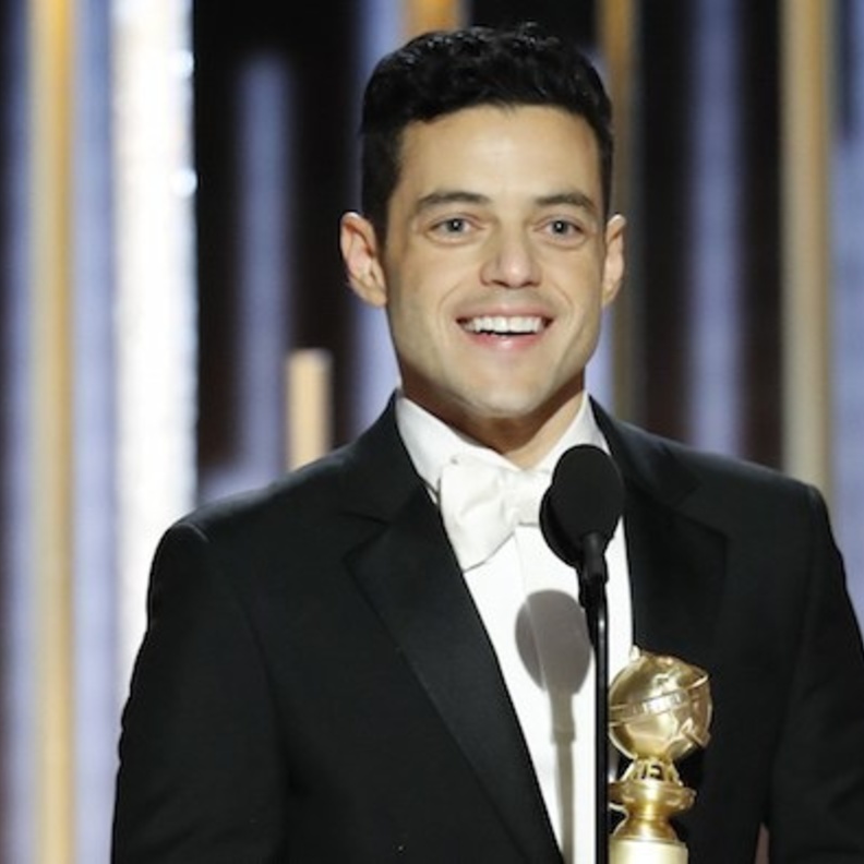 رامي مالك لحظة إستلامه جائزة جولدن جلوب أفضل ممثل