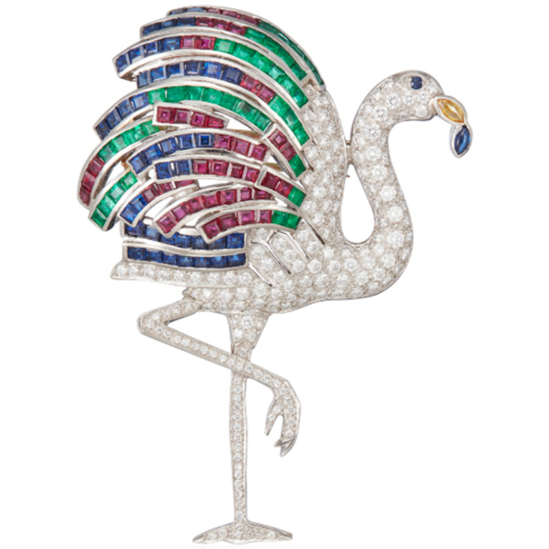 بروش فلامينغو بالألماس والأحجار الكريمة - مزاد كريستيز 