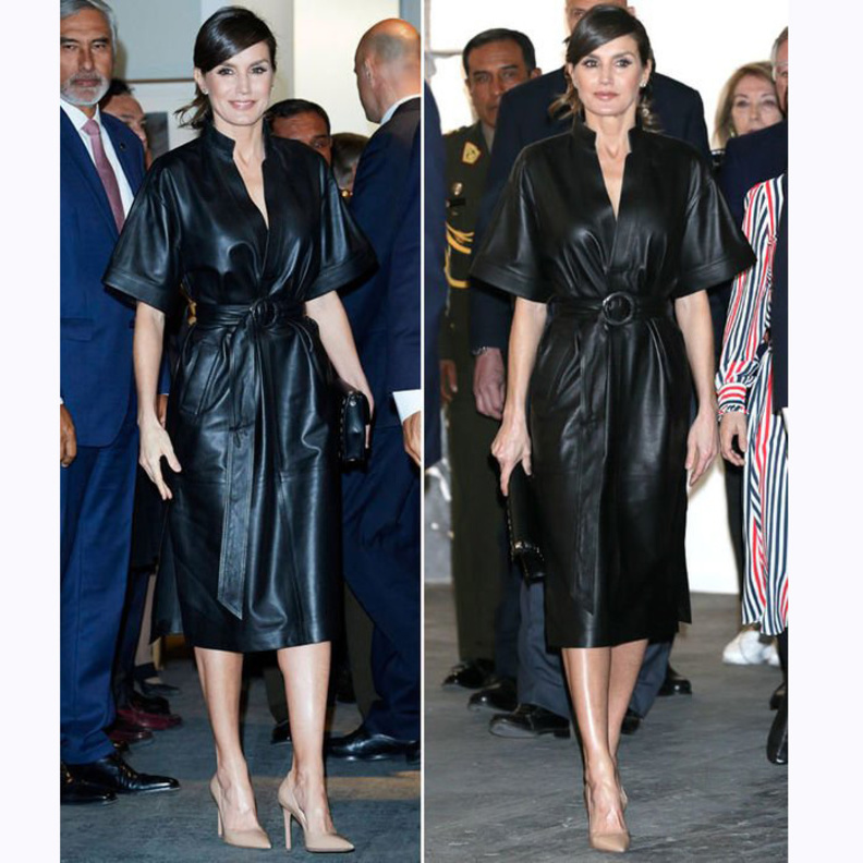 إطلالة ليتيزيا ملكة إسبانيا بأناقة الجلد الأسود