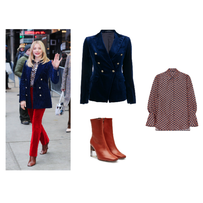 اطلالة مستوحاة من السبعينات لـ كلوي مورتيز في بليز مخمل