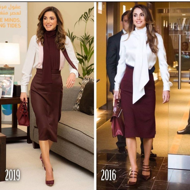 أي إطلالة أعجبتك أكثر للملكة رانيا بلوني الأبيض والأحمر الداكن