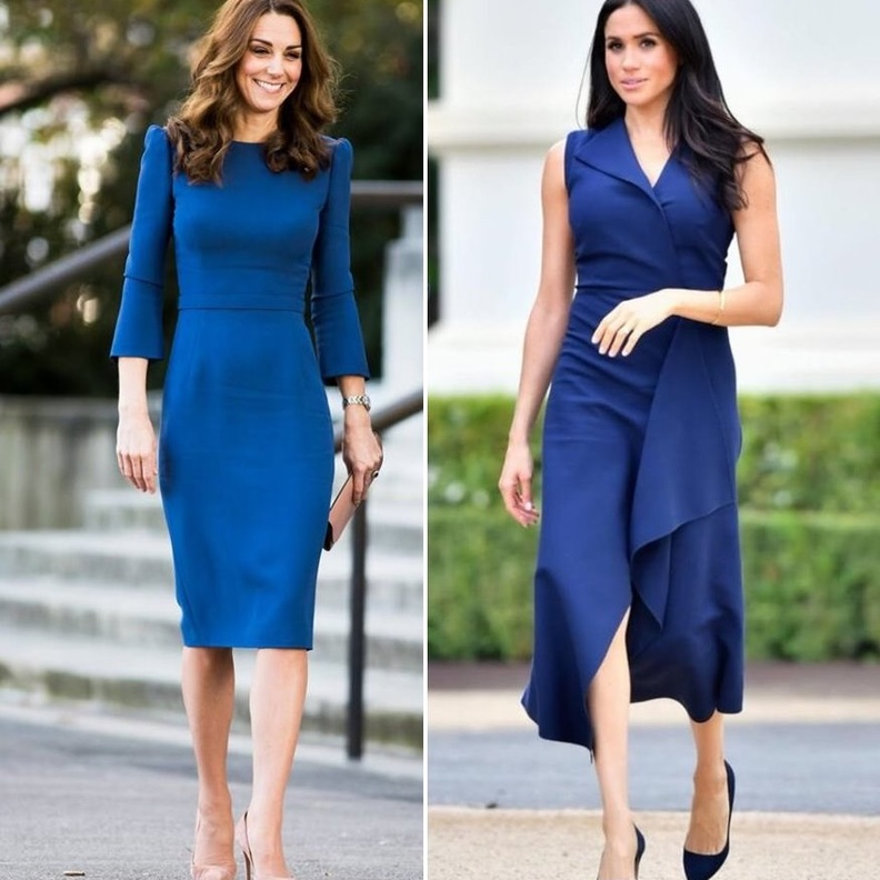 اطلالات الأميرتين كيت ميدلتون kate Middleton وميغان ماركلMeghan Markle بفساتين باللون الأزرق