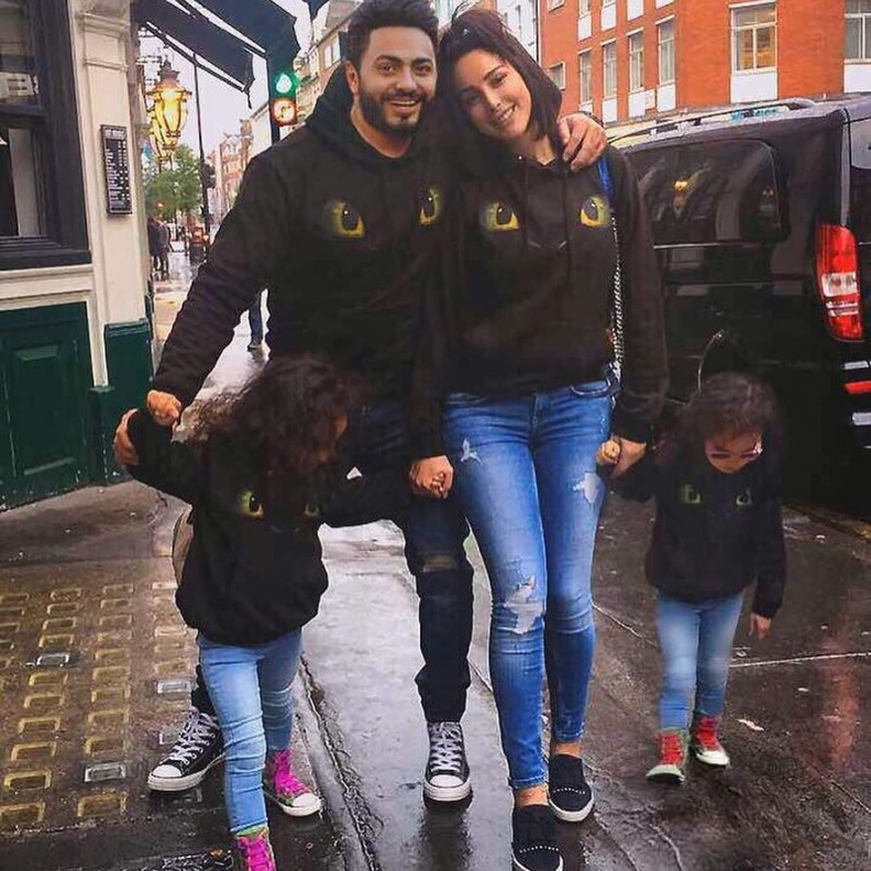 بسمة بوسيل وتامر حسني يحتفلان بعيد ميلاد ابنتيهما