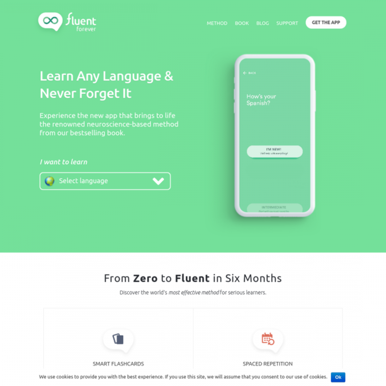 يساعد تطبيق Fluent Forever المستخدم على تعلّم لغة جديدة