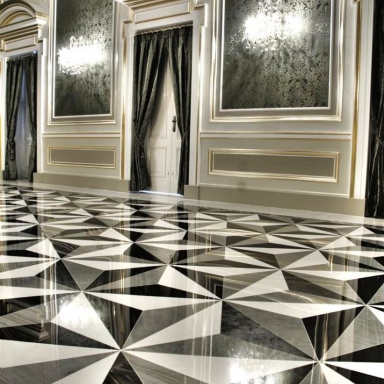 ارضية غرفة الاستقبال بالأسود والأبيض