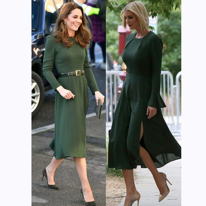 اختارت إيفانكا فستاناً باللون الأخضر سبق أن أطلت به ميدلتون وهو من ماركة Beulah