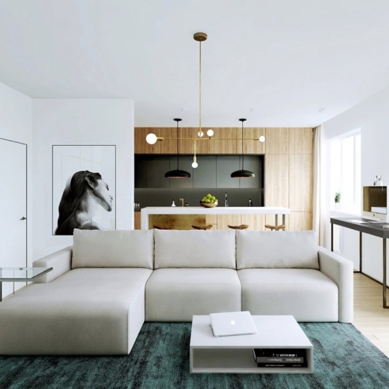 الأبيض مع الخشب في ديكور الشقة الصغيرة