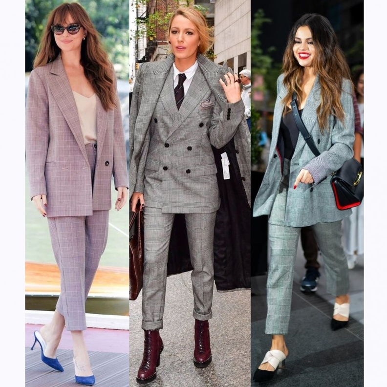  بين بلايك لايفلي، داكوتا جونسون وسيلينا غوميز... إطلالة من أعجبتك أكثر بالبدلة بنقشة المربعات؟